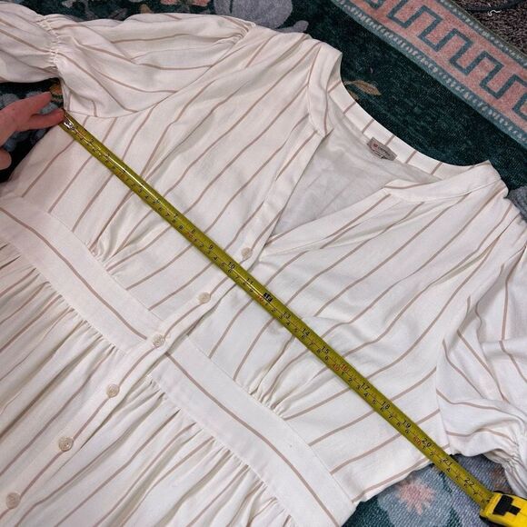 Cremieux Midi dress Button Up Ivory Stripe Puff Sleeve s z 14 Large - Picture 9 of 15